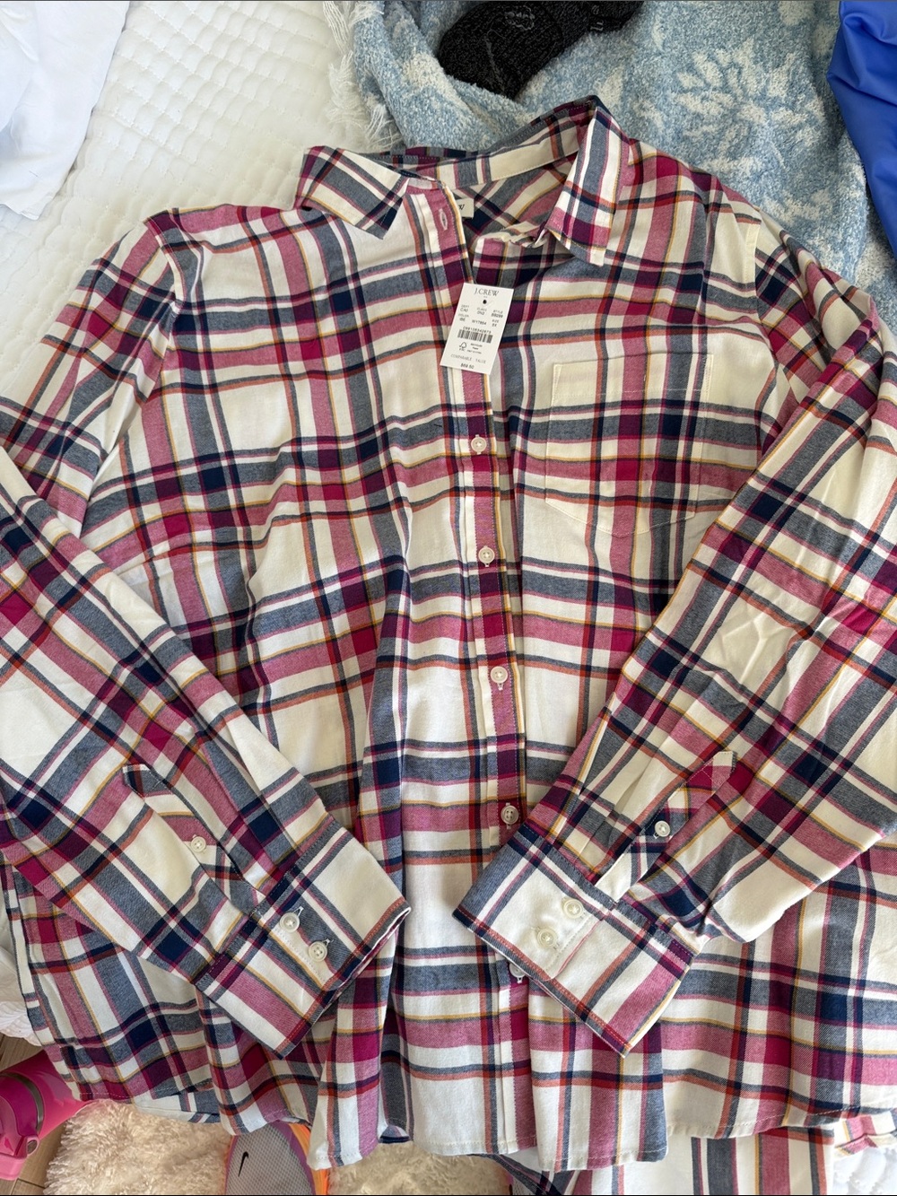 J. Crew Ivory Plaid Button-Down Shirt with Burgundy & Navy